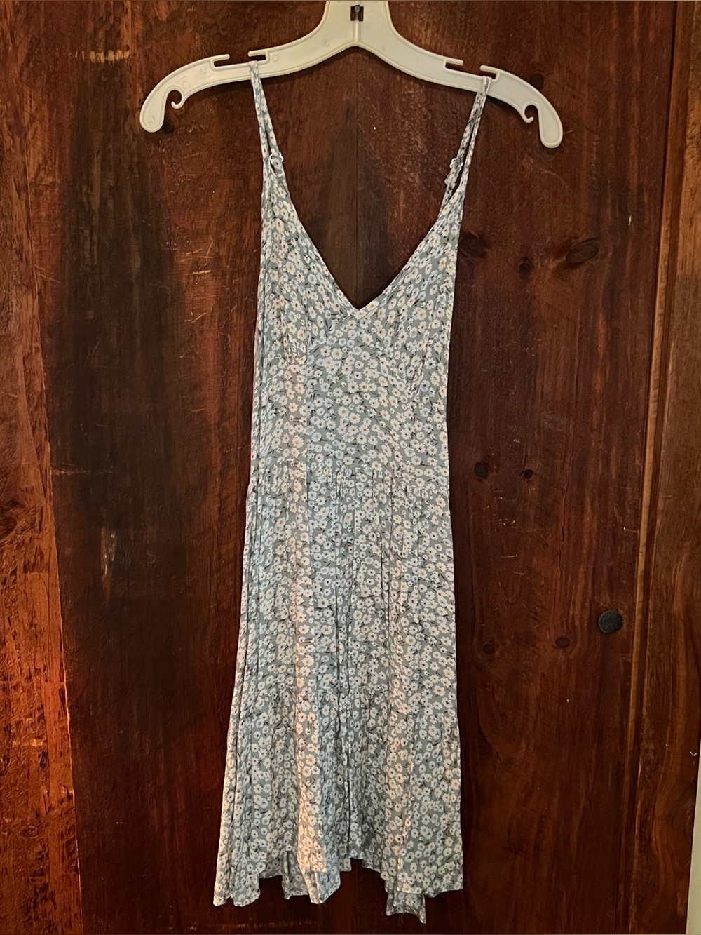 Light Blue Floral V-Neck Midi Slip Dress